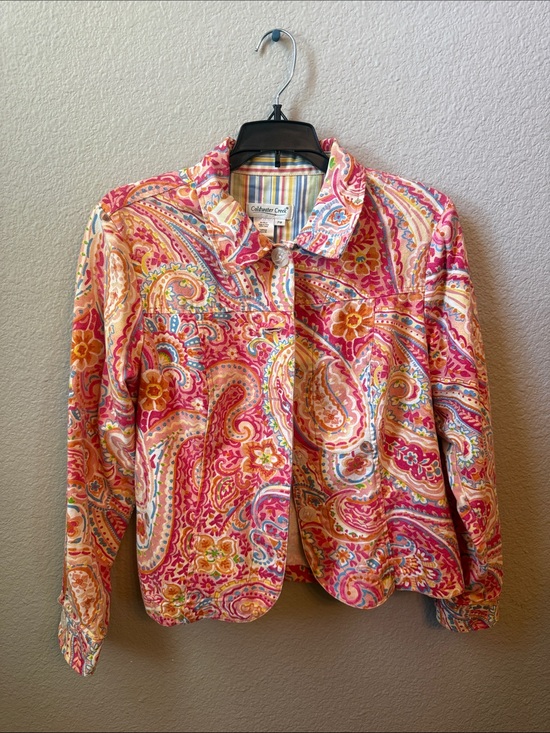 Coldwater Creek Tops - Vintage Y2K Coastal Coldwater Creek Pink Orange Paisley Button-Down Shirt Jacket